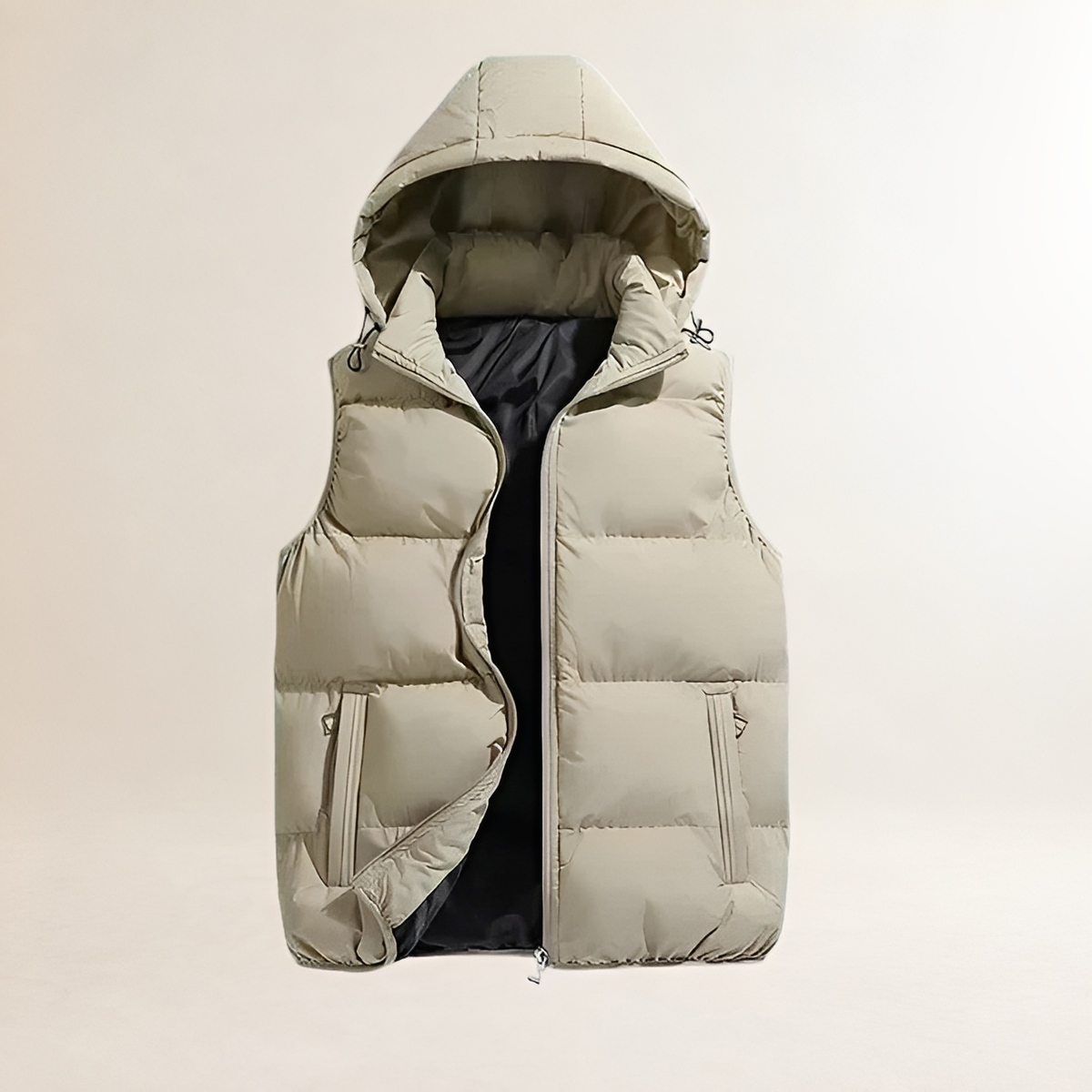 Veste sans manches homme matelassée à capuche fermeture éclair coupe décontractée