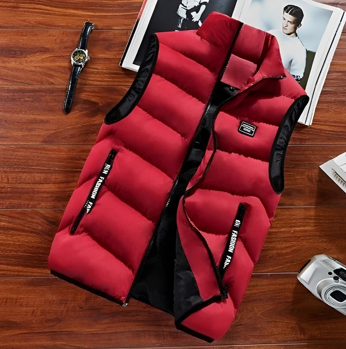 Veste sans manches homme matelassée col montant fermeture éclair plusieurs poches