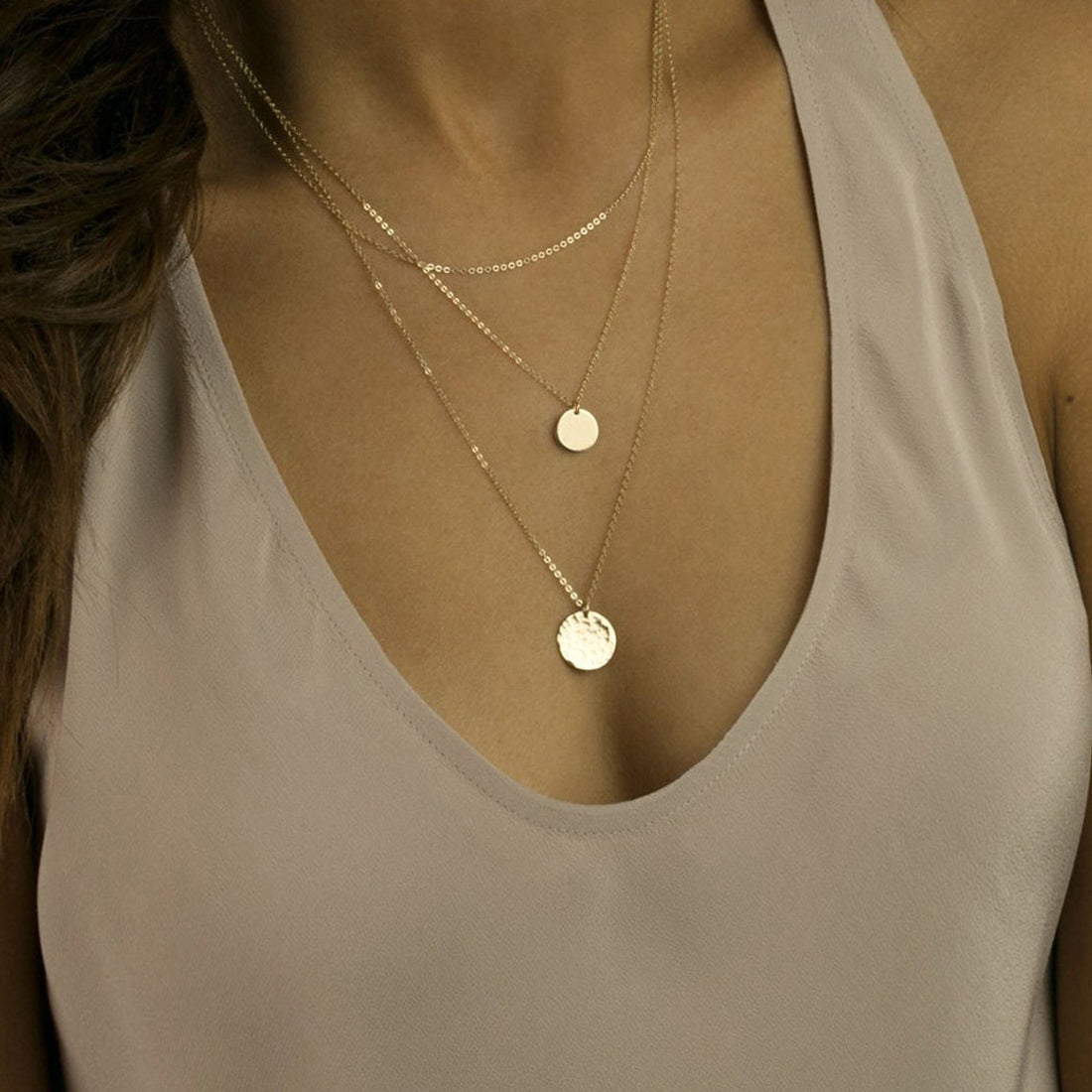 Ensemble de pendentif rond - Collier à 3 couches de disques