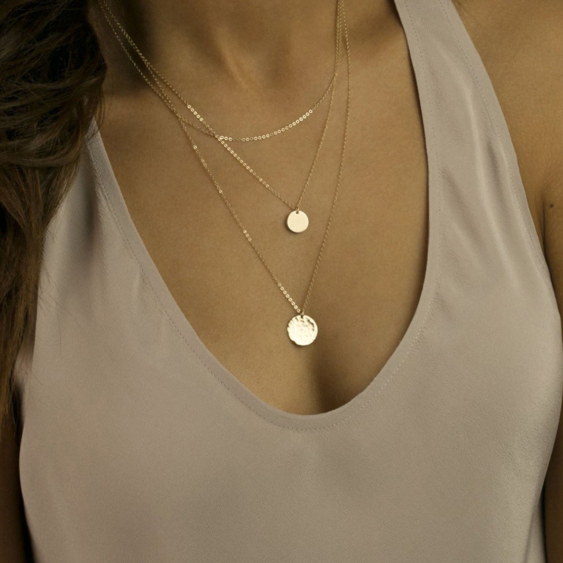 Ensemble de pendentif rond - Collier à 3 couches de disques