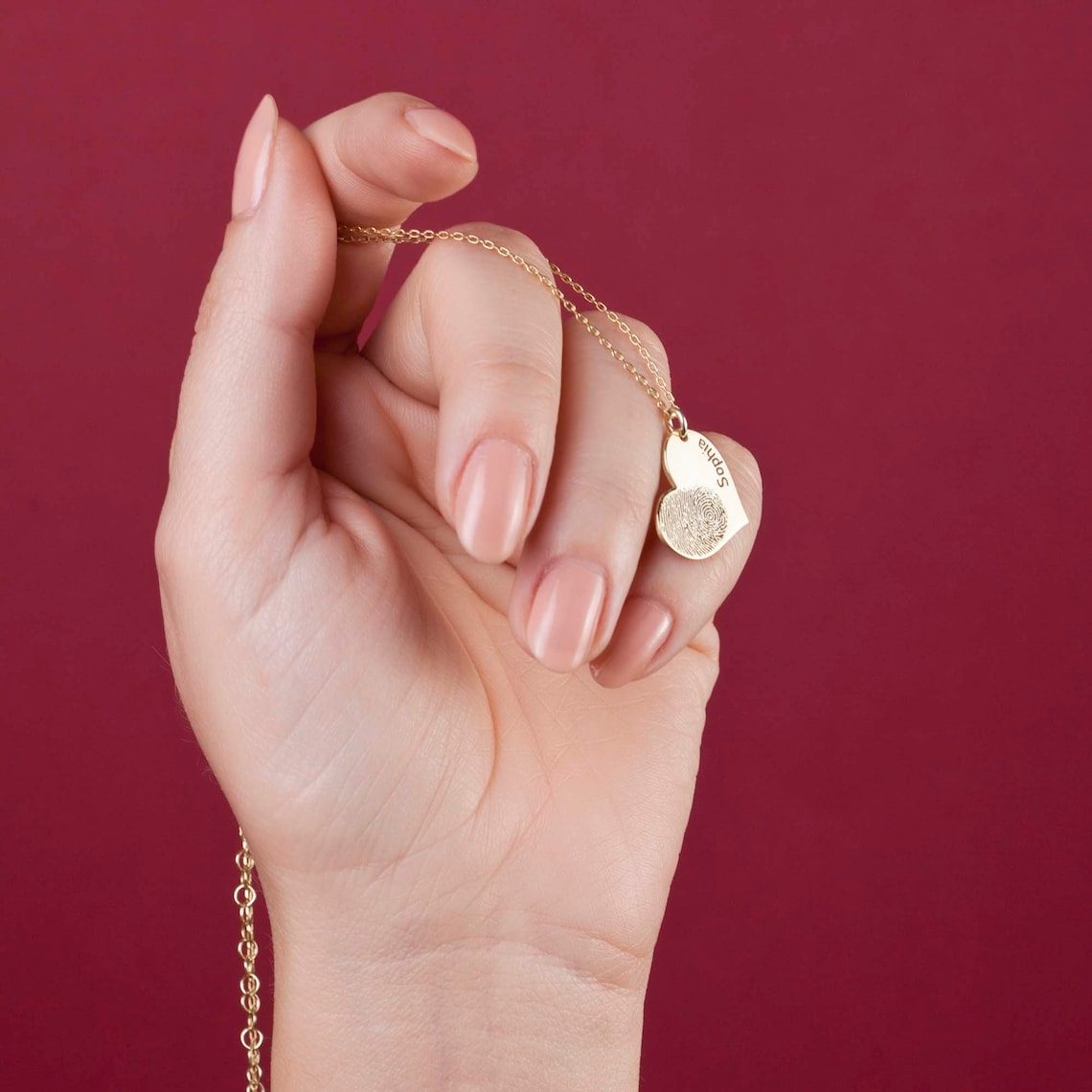Empreinte digitale en forme de cœur - Collier avec nom personnalisé