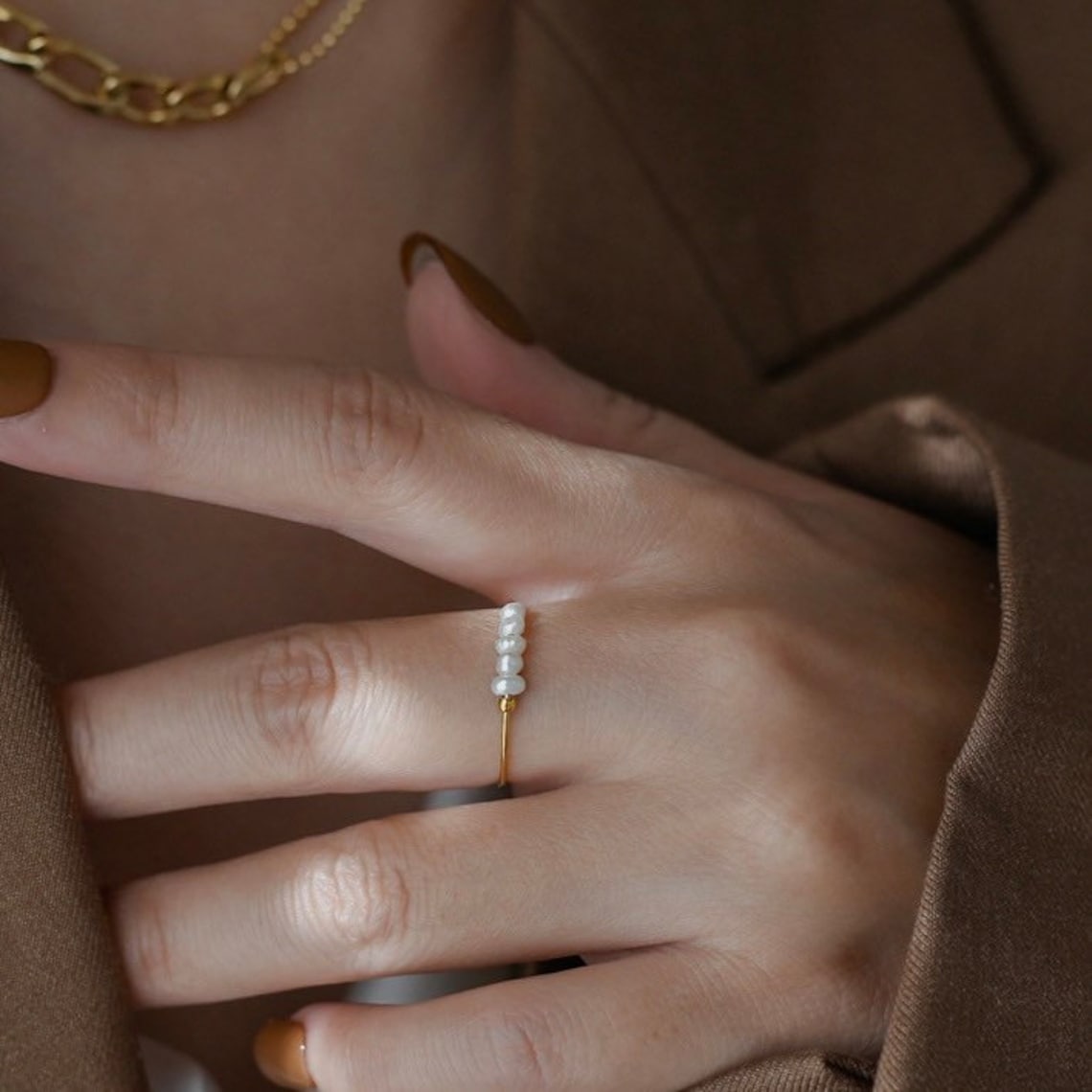 Bague en perles d'eau douce mini