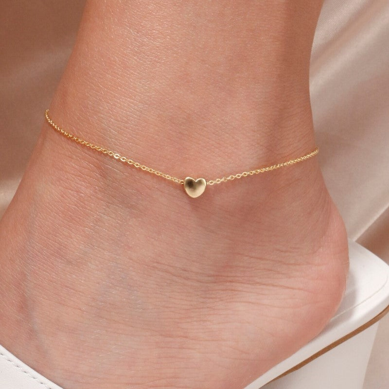 Mini bracelet de cheville en forme de cœur - Bracelet d'amour à double couche