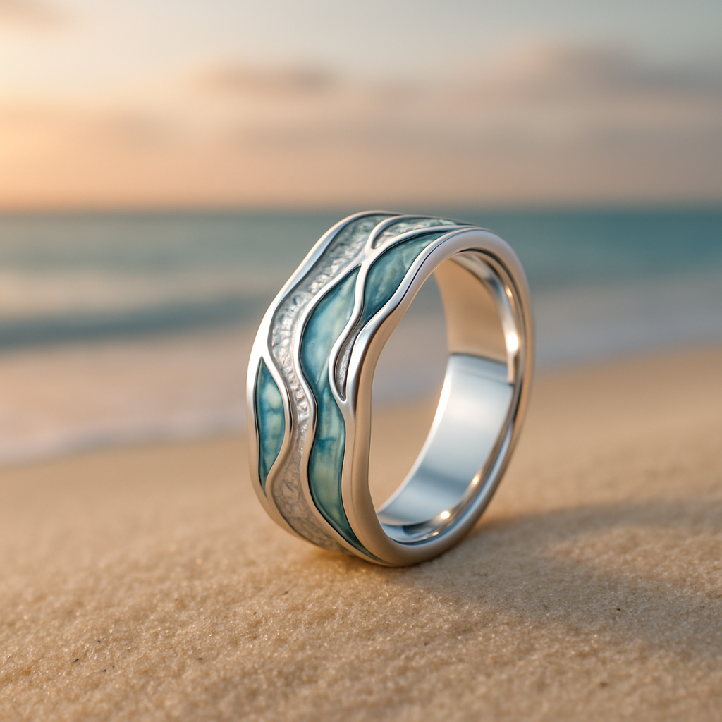 Brizz – Bague en vagues argentées en turquoise