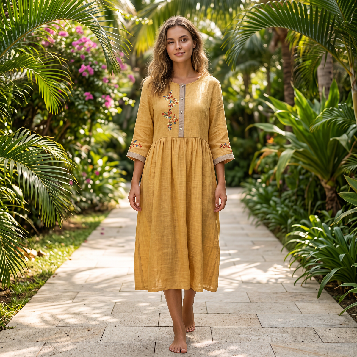 Laura - Robe Bohème Décontractée Brodée