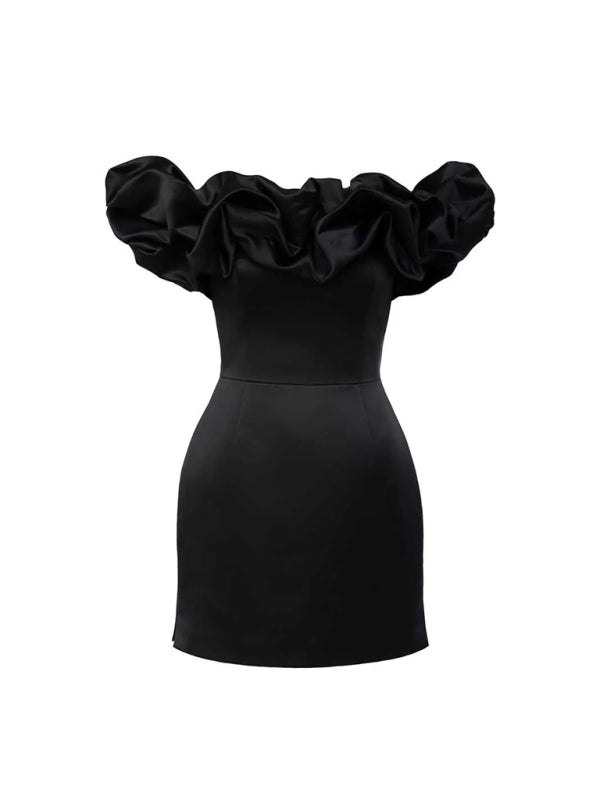 Waverly - Robe à volants en satin hors épaule