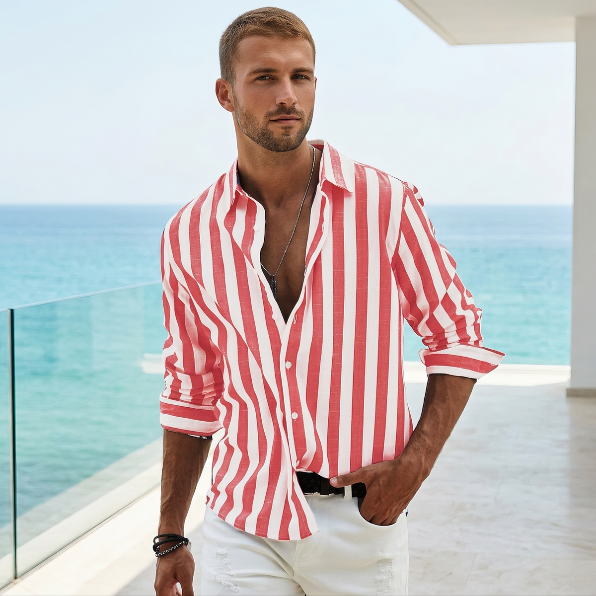 Seymour - Chemise Décontractée à Rayures à Manches Longues