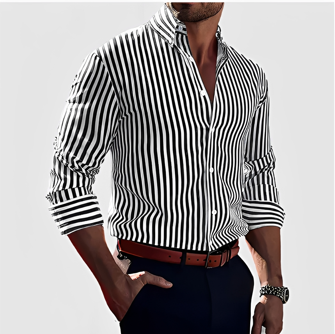 Hassan - Chemise traditionnelle à rayures pour hommes