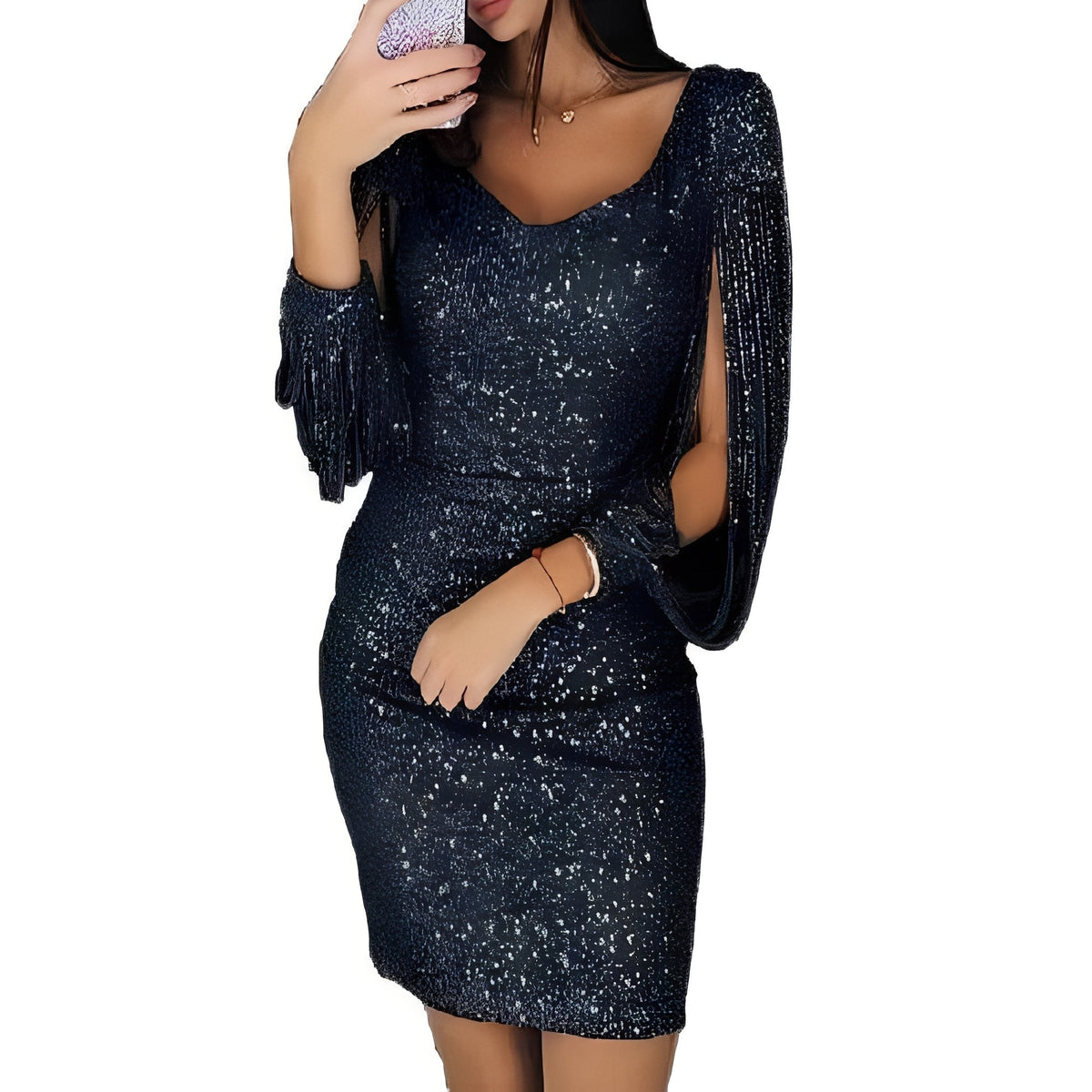 Marianna - Robe de soirée élégante et scintillante avec manches longues pour femmes