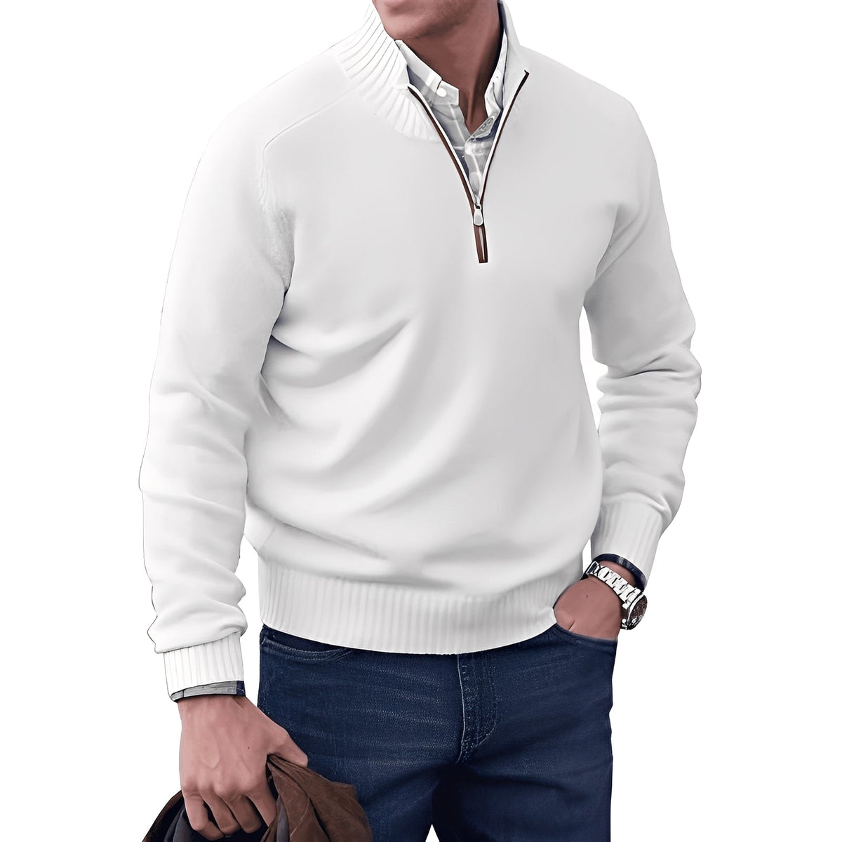 Kian - Pull contemporain pour homme avec fermeture éclair fonctionnelle