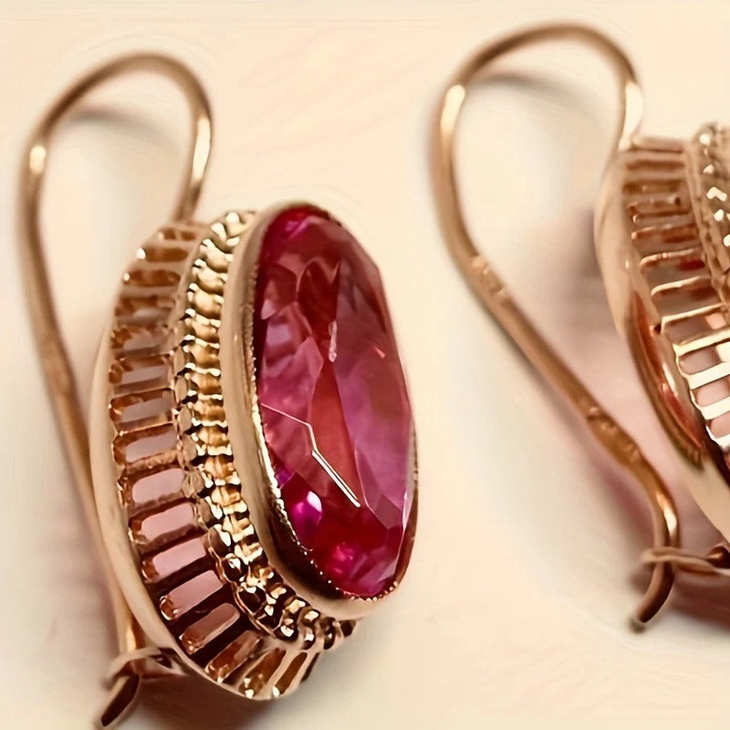 Roxane – Boucles d'oreilles vintage en cristal rouge en or rose
