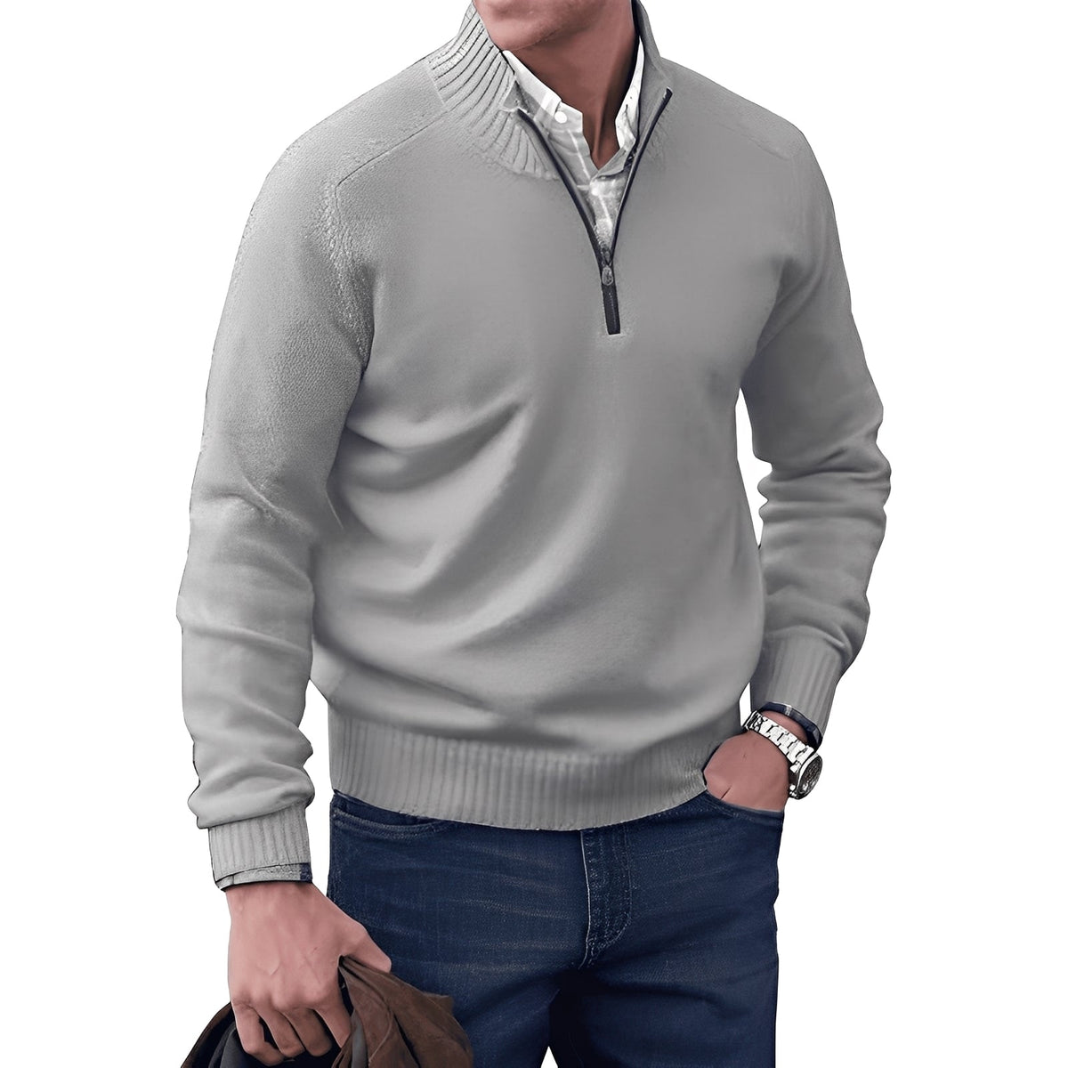 Kian - Pull contemporain pour homme avec fermeture éclair fonctionnelle