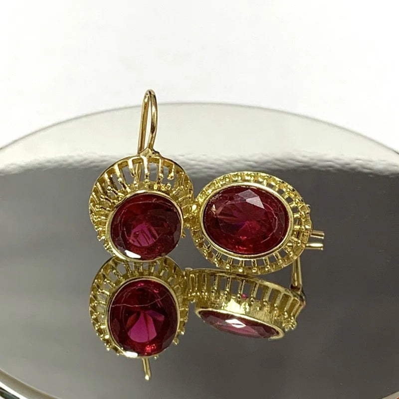 Roxane – Boucles d'oreilles vintage en cristal rouge en or rose