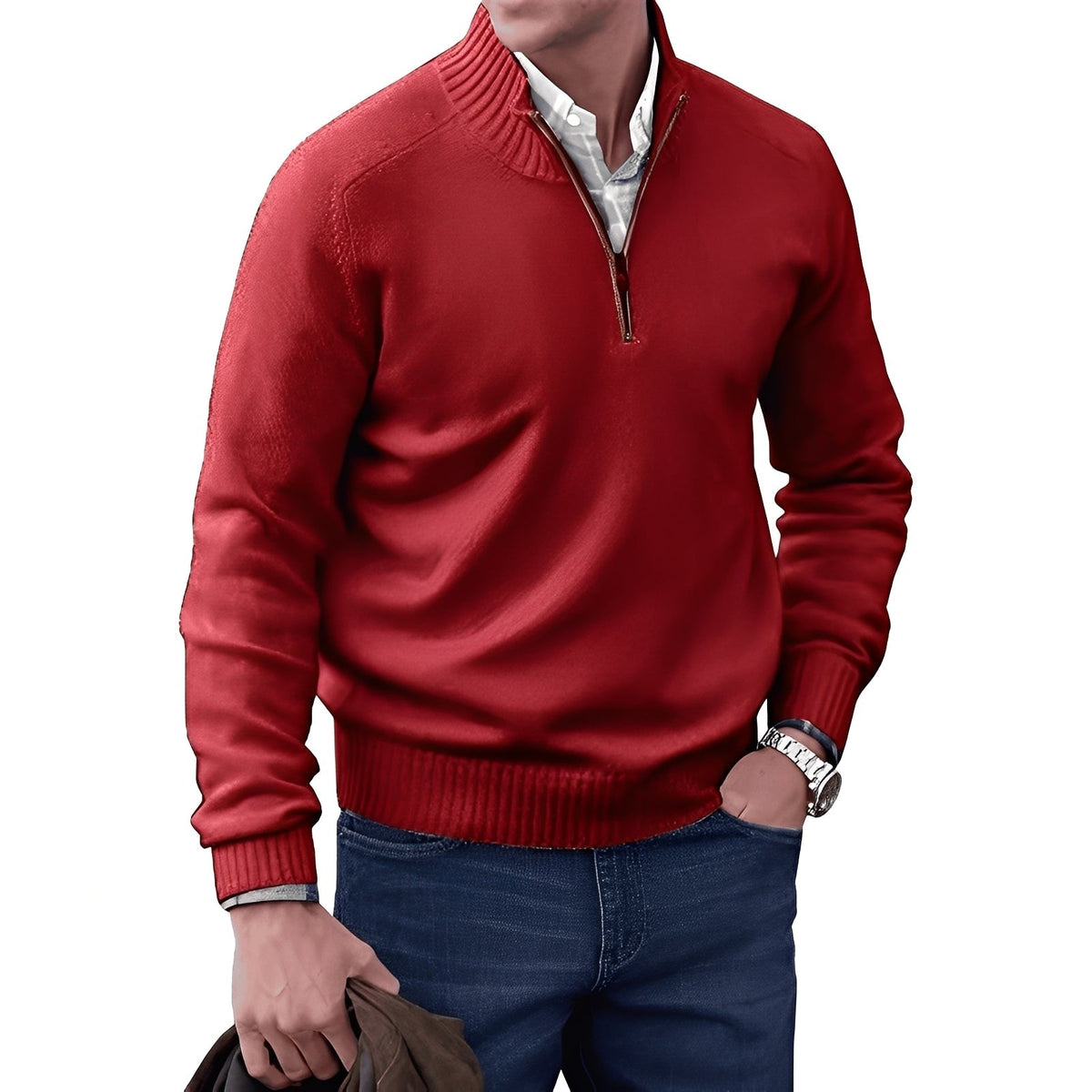 Kian - Pull contemporain pour homme avec fermeture éclair fonctionnelle