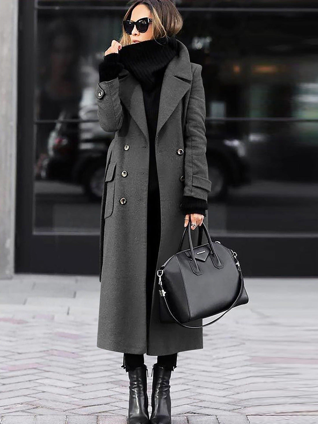 Helene – Manteau long cintré pour femmes avec double boutonnage