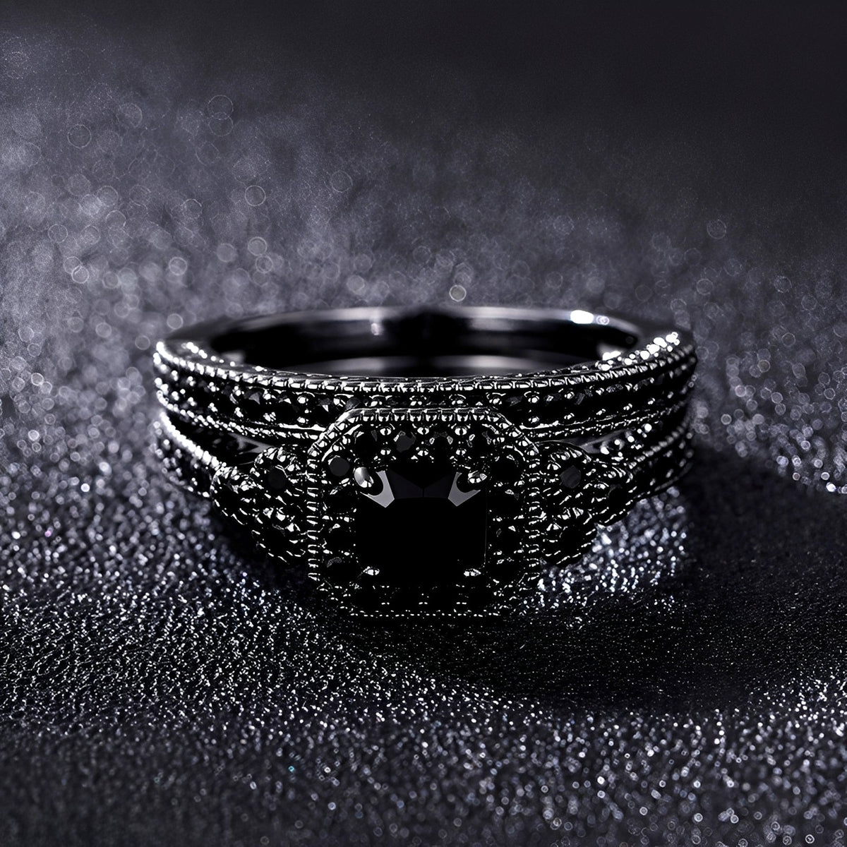 Adrian – Ensemble de bagues vintage en noir