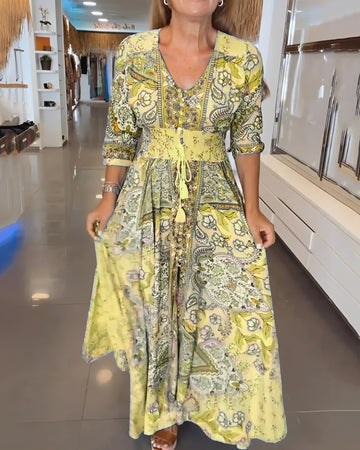 Jasmin - Robe chic à col en V avec motif pour femmes