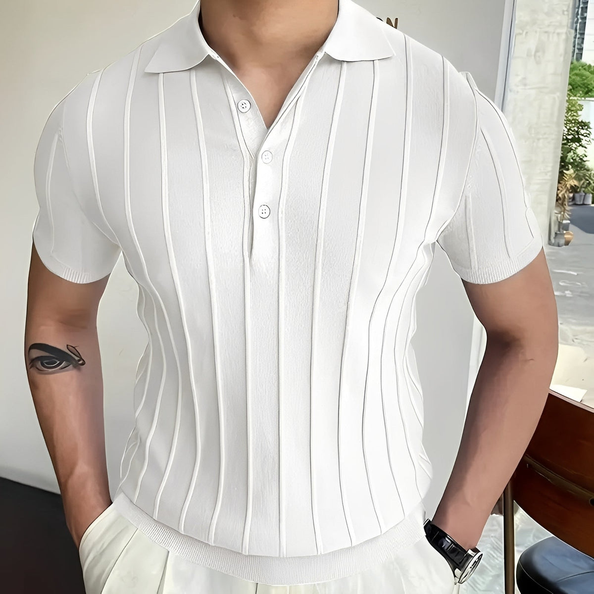 Joss - Chemise élégante avec revers à rayures pour hommes