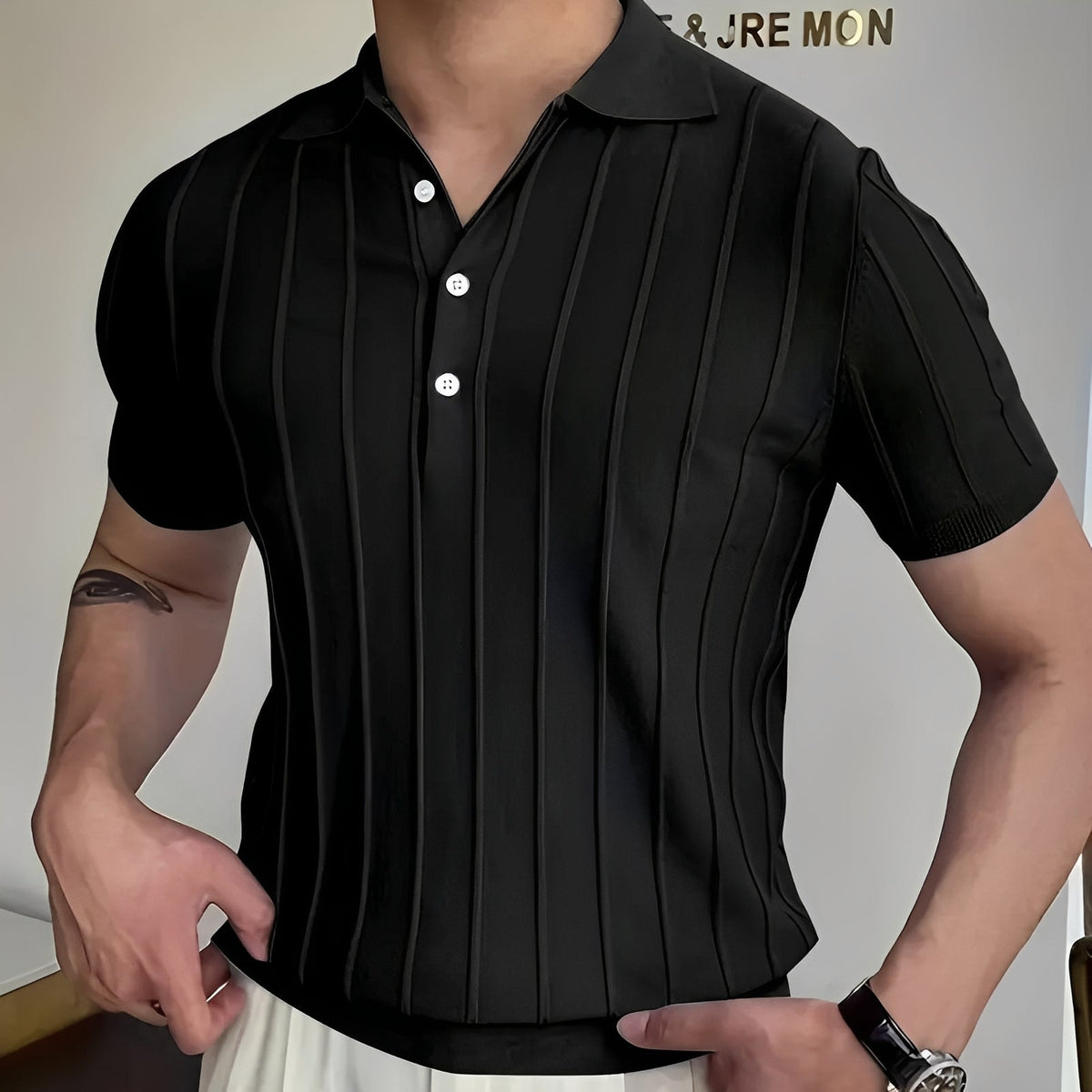 Joss - Chemise élégante avec revers à rayures pour hommes