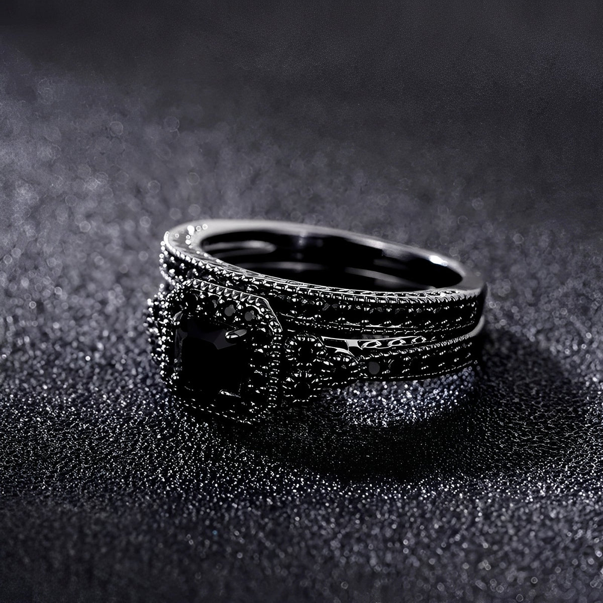 Adrian – Ensemble de bagues vintage en noir