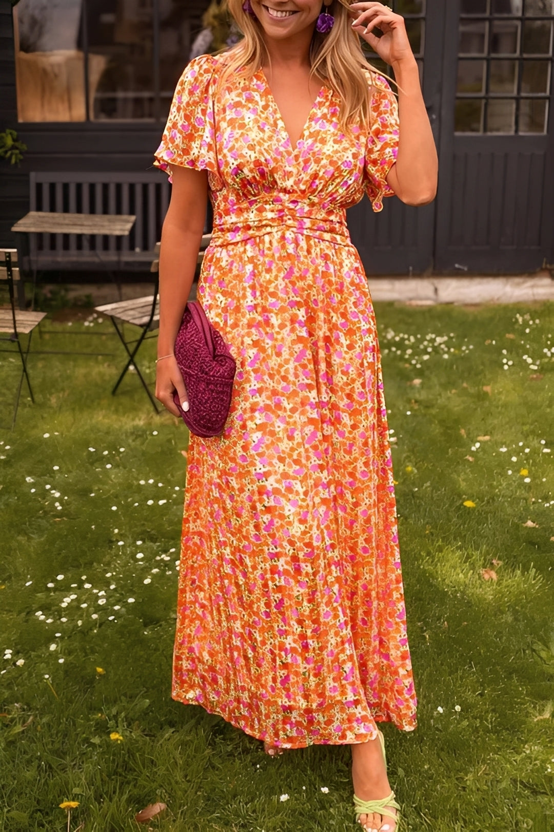 Rachel - Robe longue raffinée à col en V pour femmes