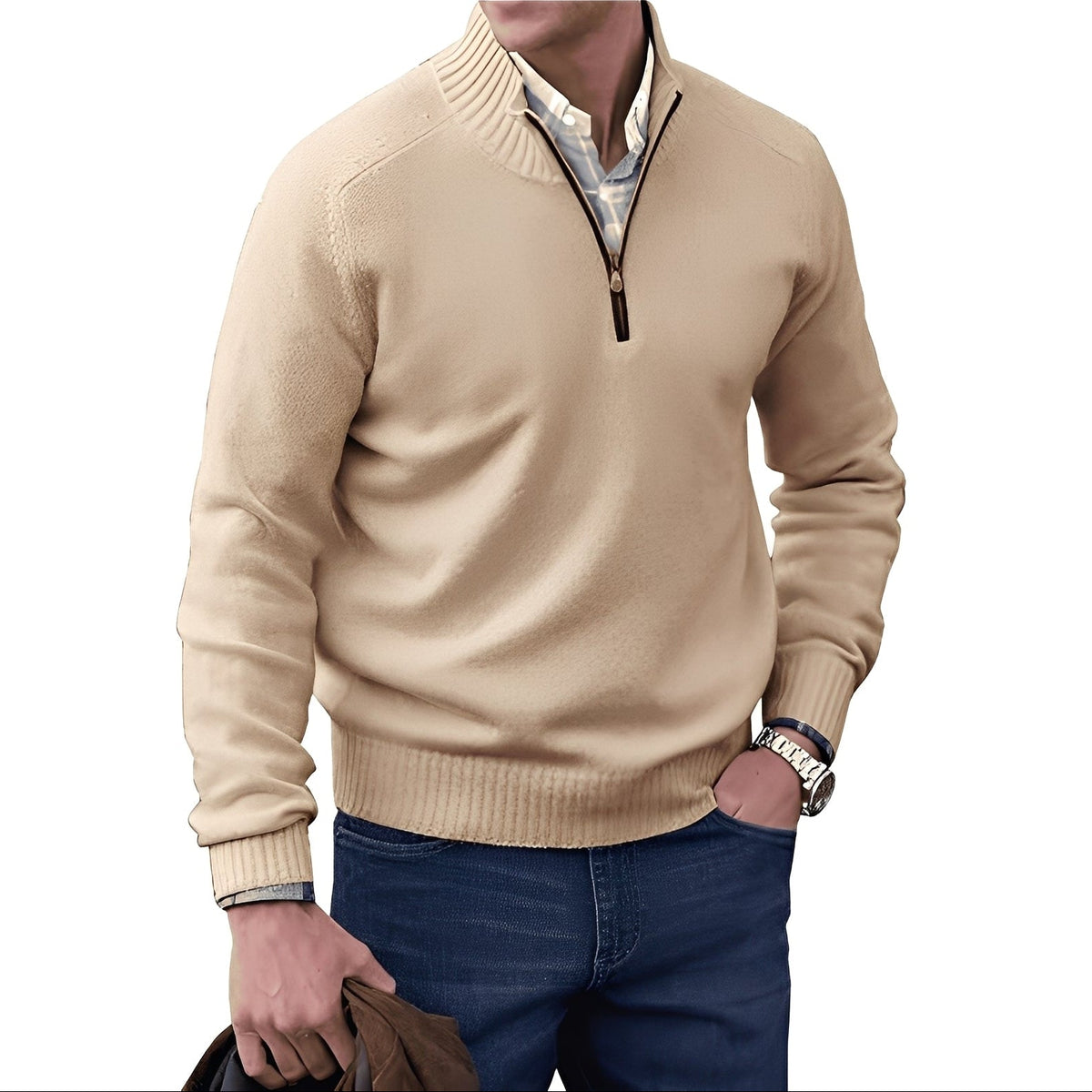 Kian - Pull contemporain pour homme avec fermeture éclair fonctionnelle