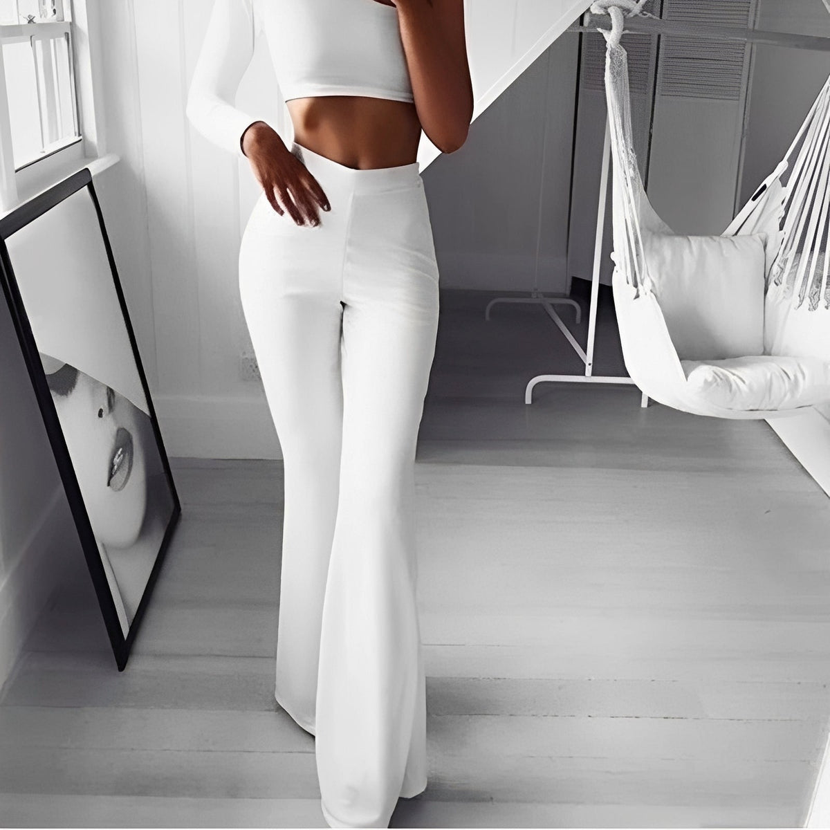 Jennifer - Pantalon évasé casual et élastique à taille haute pour femmes