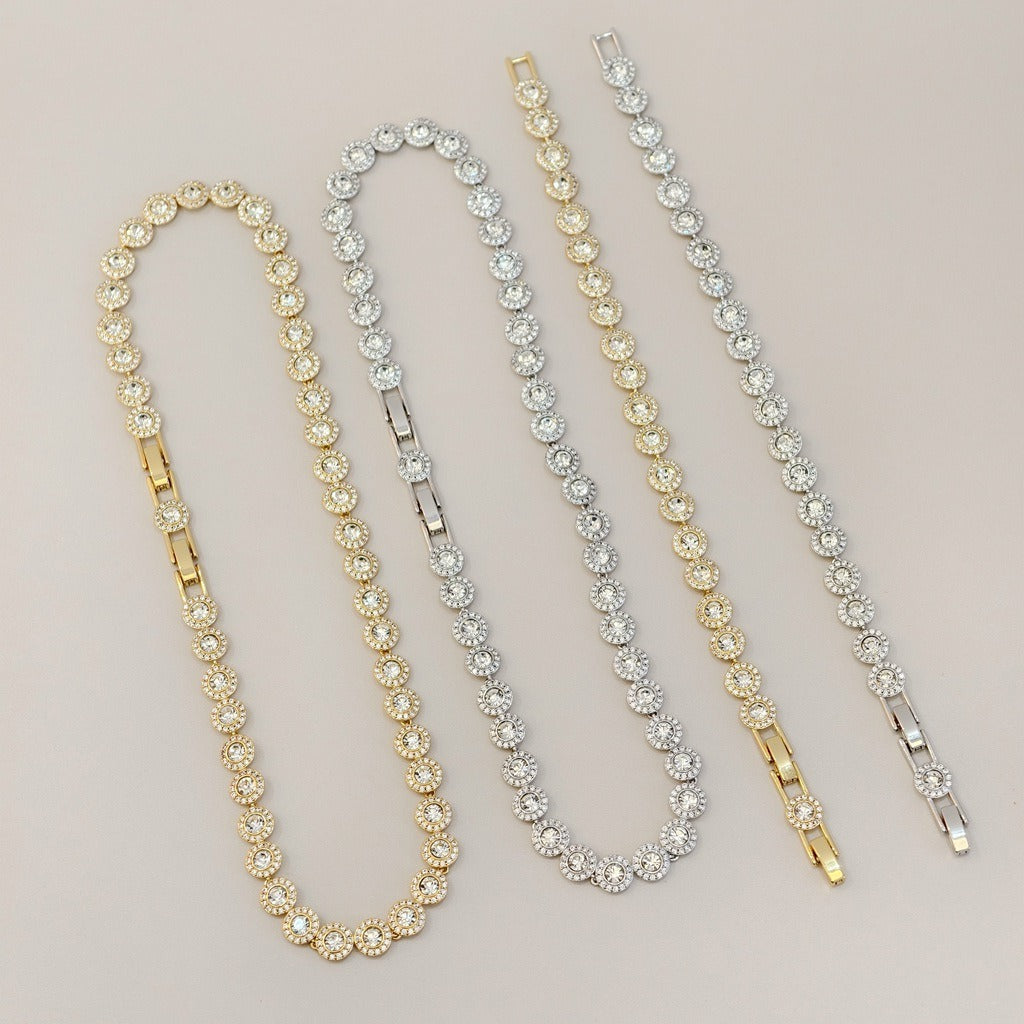 Victoria – Collier et bracelet avec bouton rond brillant