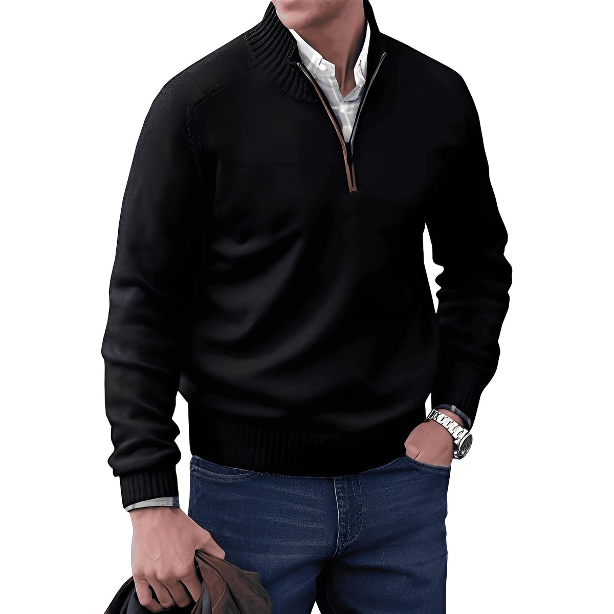 Kian - Pull contemporain pour homme avec fermeture éclair fonctionnelle
