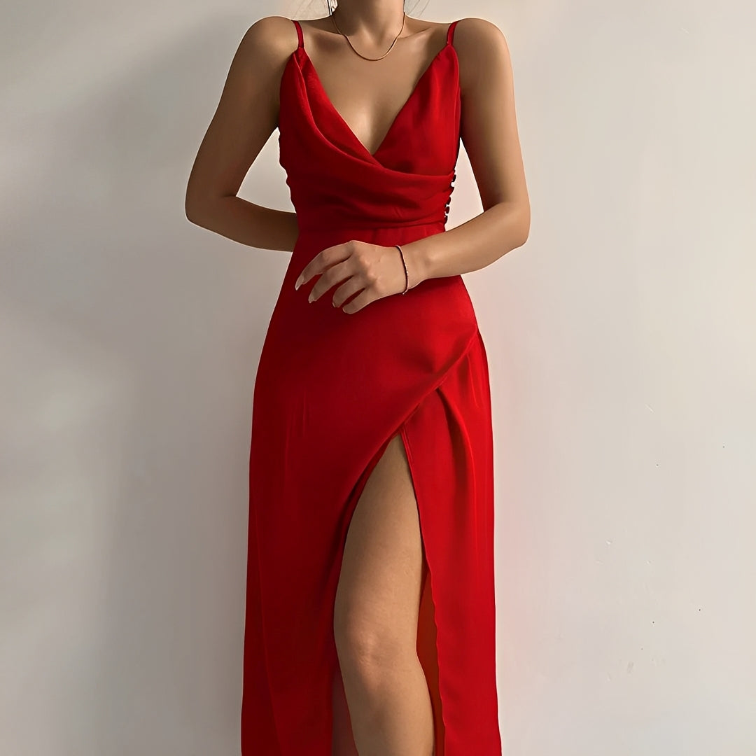 Angela - Robe chic à bretelles avec fente pour femmes