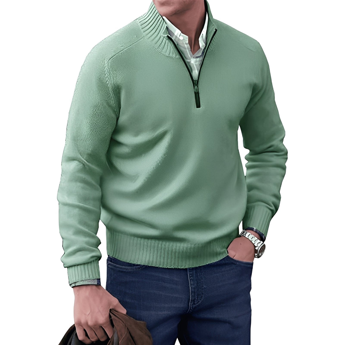 Kian - Pull contemporain pour homme avec fermeture éclair fonctionnelle