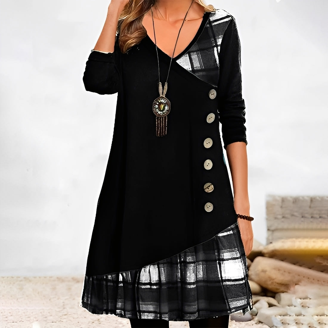 Shawnee - Robe décontractée avec un motif patchwork et à carreaux pour femmes