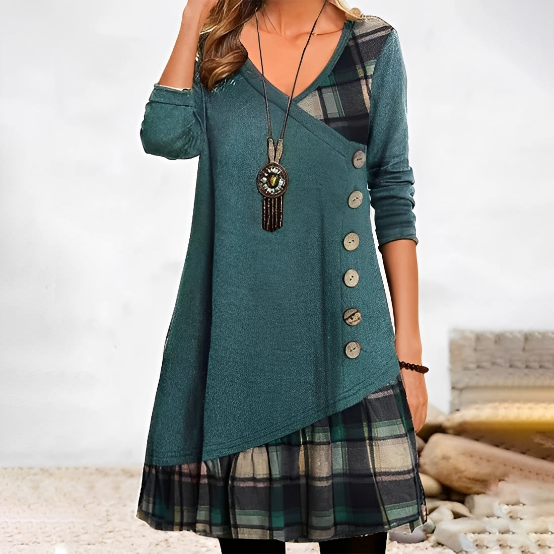 Shawnee - Robe décontractée avec un motif patchwork et à carreaux pour femmes