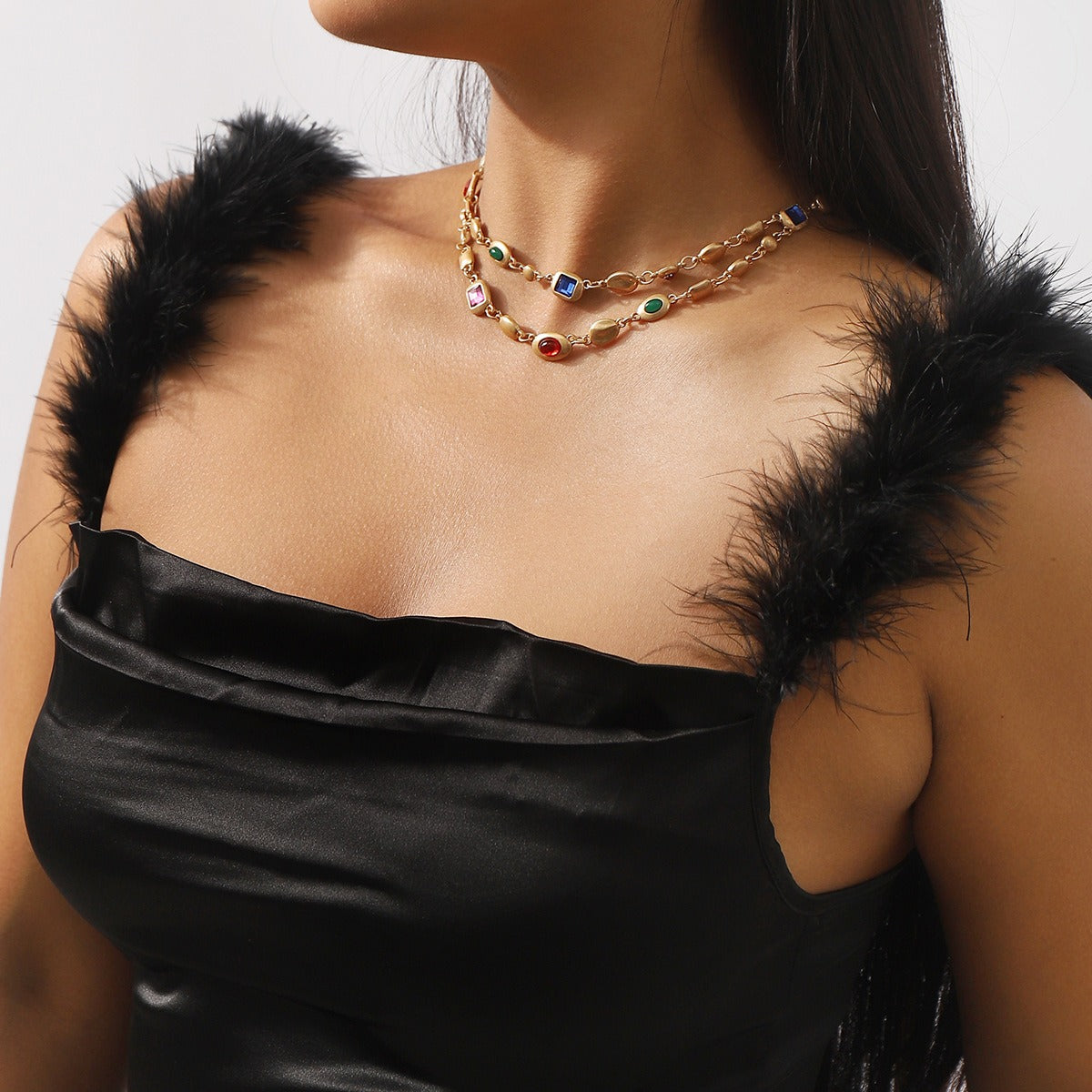 Aileen – Collier à double rangée de perles colorées