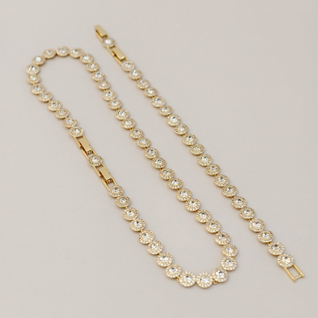 Victoria – Collier et bracelet avec bouton rond brillant