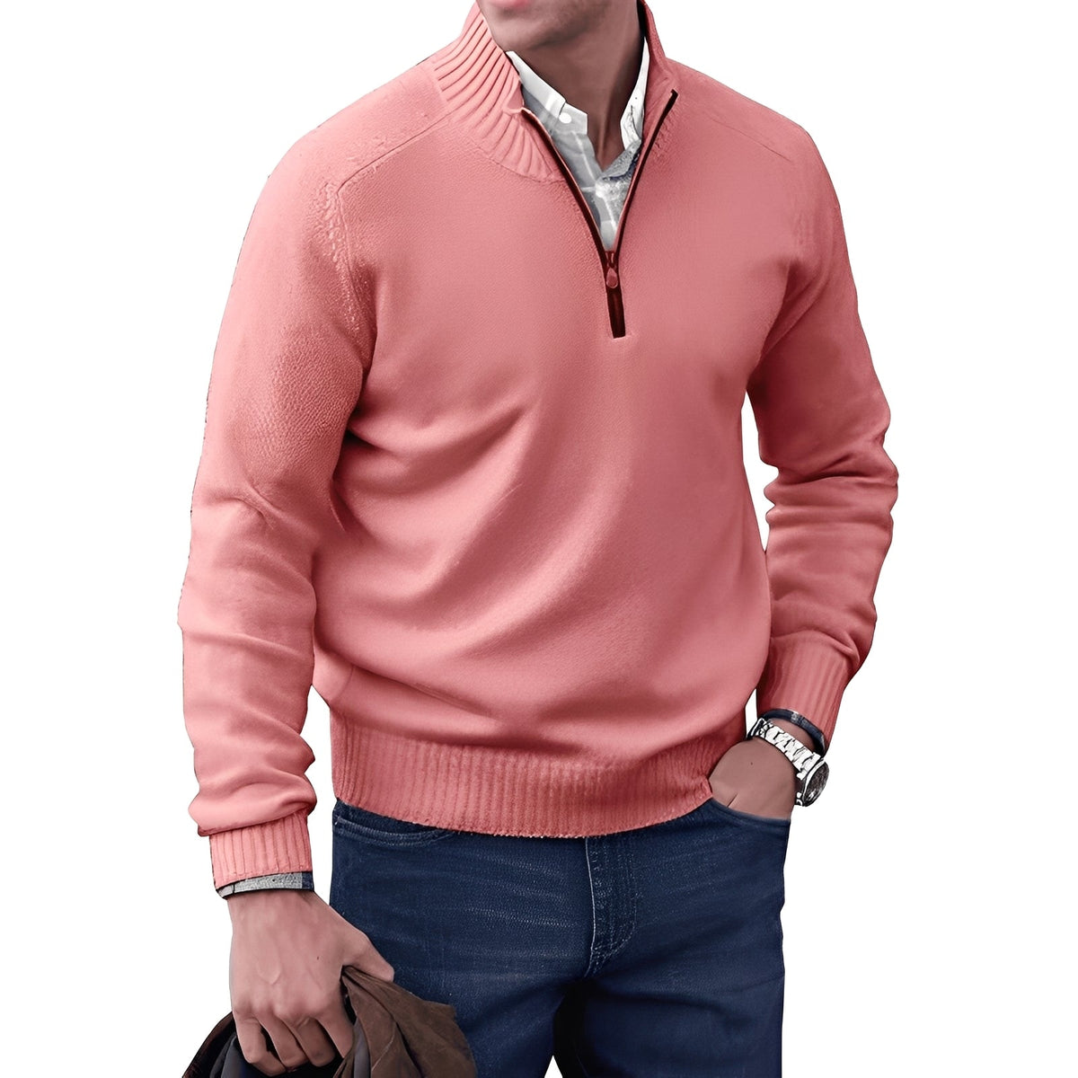 Kian - Pull contemporain pour homme avec fermeture éclair fonctionnelle