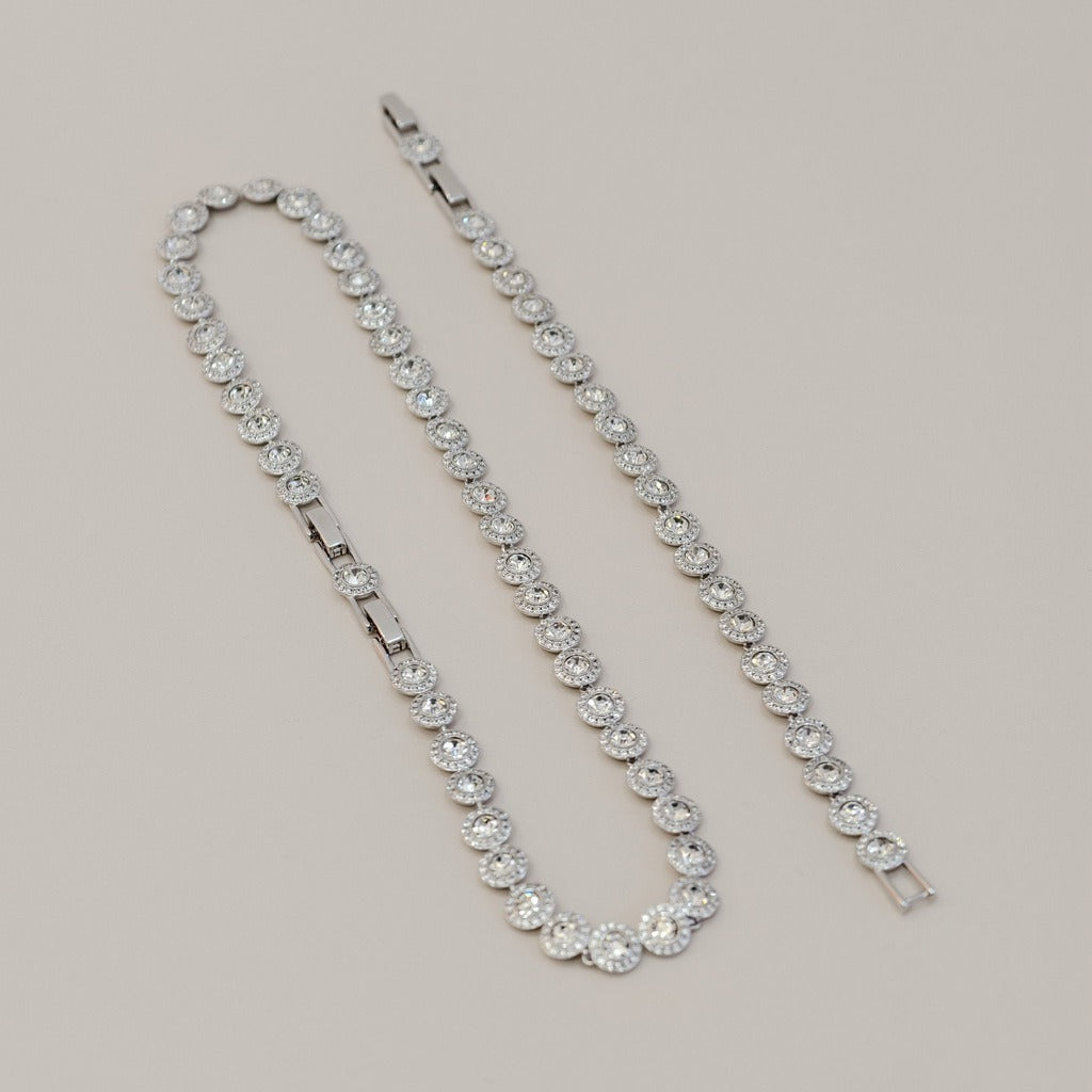 Victoria – Collier et bracelet avec bouton rond brillant