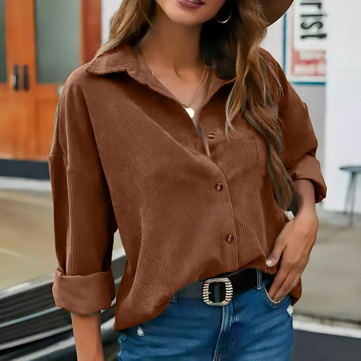 Everly - Chemise en velours côtelé coupe ample pour femmes