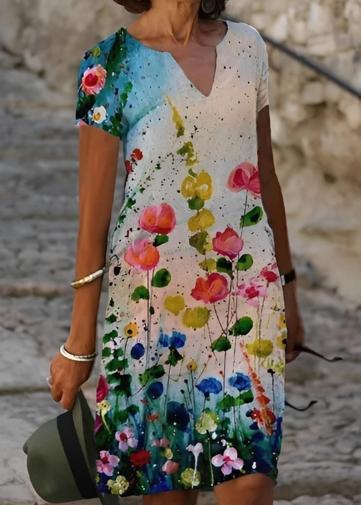 Kristina - Robe fleurie chic à manches courtes pour femmes