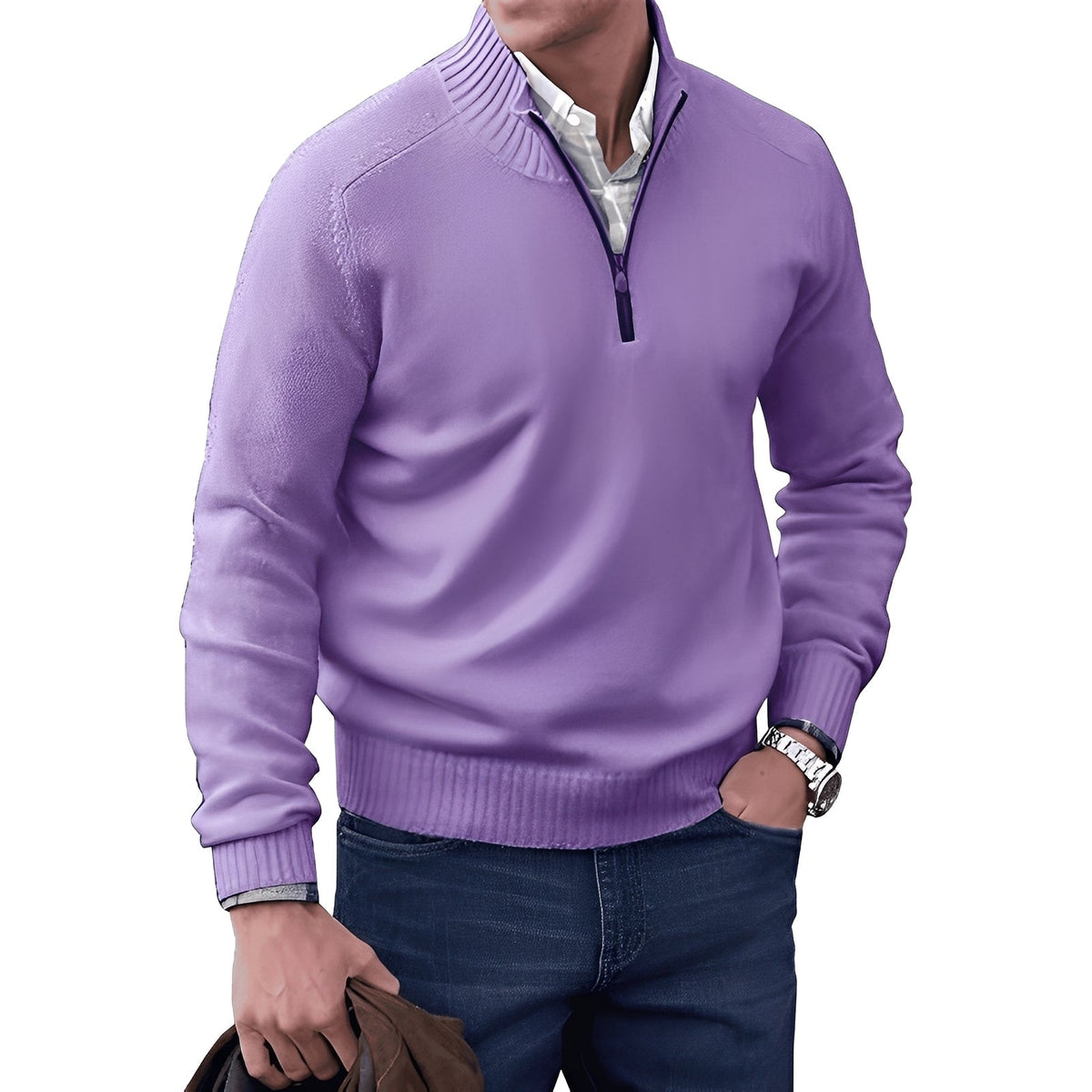 Kian - Pull contemporain pour homme avec fermeture éclair fonctionnelle