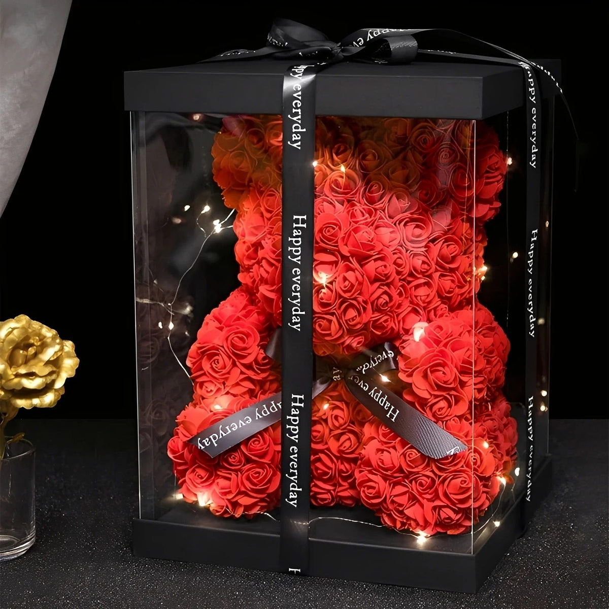 Teddie - Ours en roses romantique avec boîte cadeau LED pour la Saint-Valentin