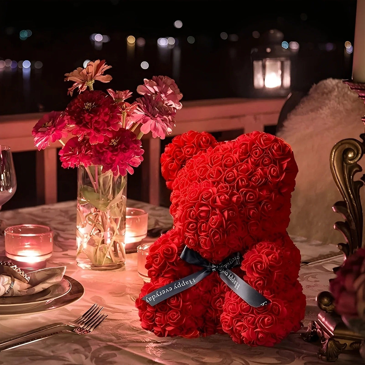 Teddie - Ours en roses romantique avec boîte cadeau LED pour la Saint-Valentin