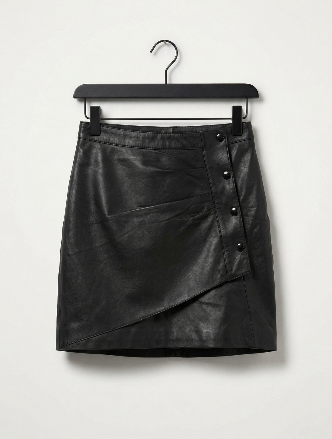 Jupe Courte Effet Cuir - Noir - Mélange de Polyuréthane - Femme