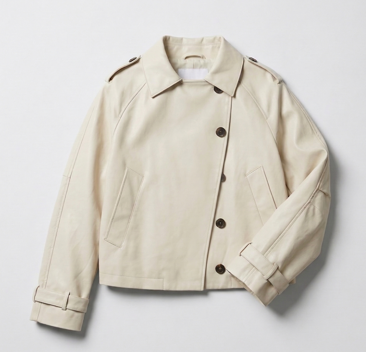 Veste Courte Boutonnée - Beige - Coton Mélangé - Femme
