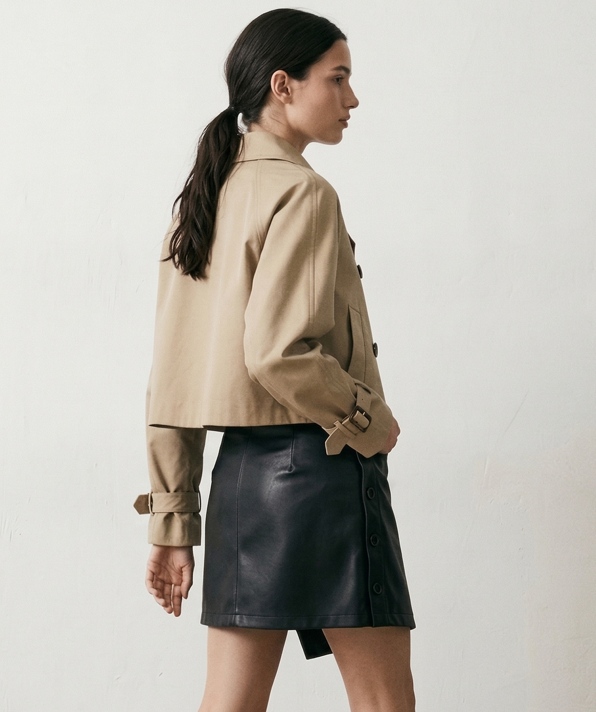 Jupe Courte Effet Cuir - Noir - Mélange de Polyuréthane - Femme