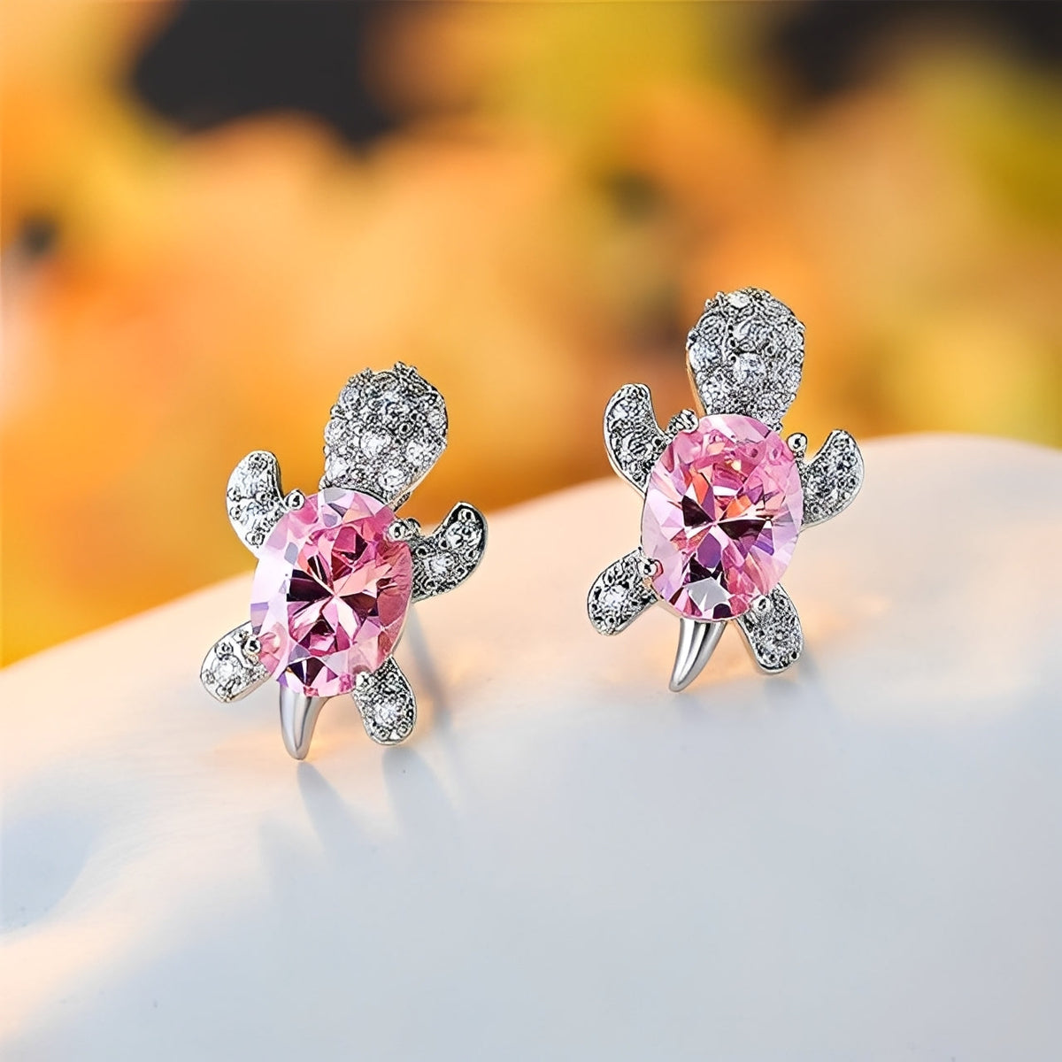 Talia – Boucles d'Oreilles de Tortue Marine en Argent et Zircons