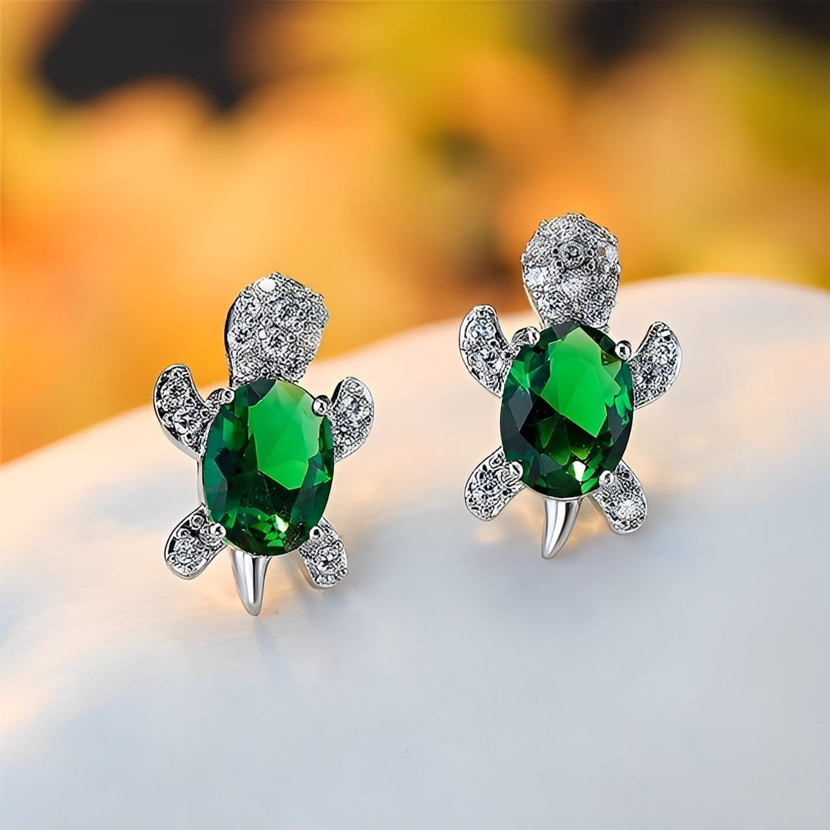 Talia – Boucles d'Oreilles de Tortue Marine en Argent et Zircons