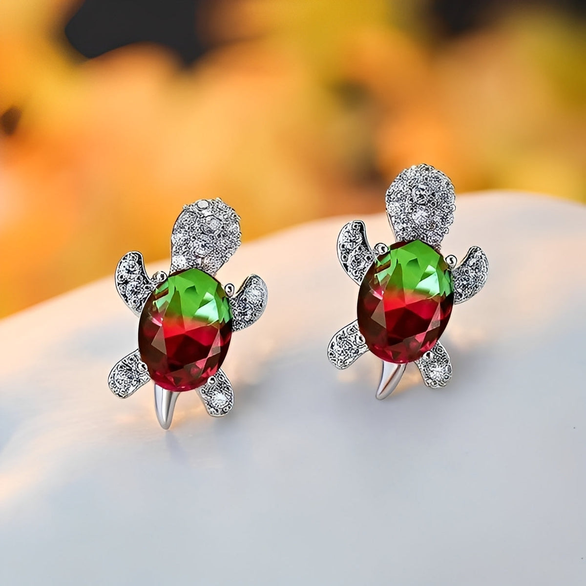 Talia – Boucles d'Oreilles de Tortue Marine en Argent et Zircons