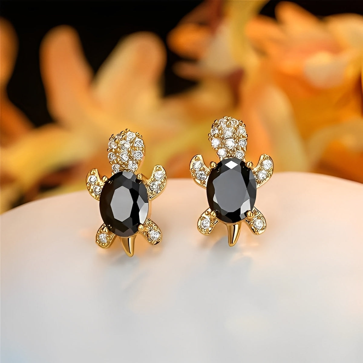 Talia – Boucles d'Oreilles de Tortue Marine en Argent et Zircons