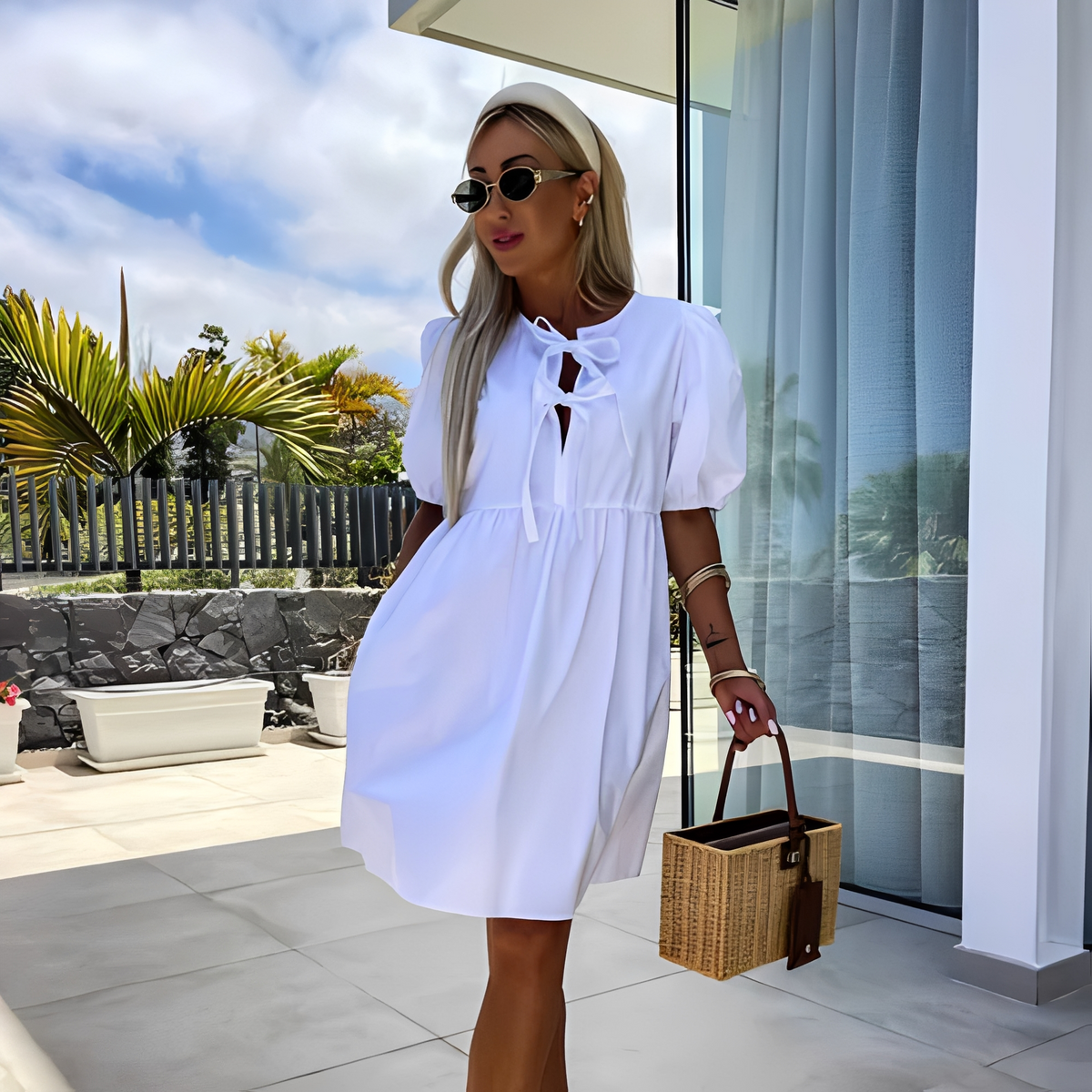 Eunice - Robe d'été chic à manches bouffantes pour femme